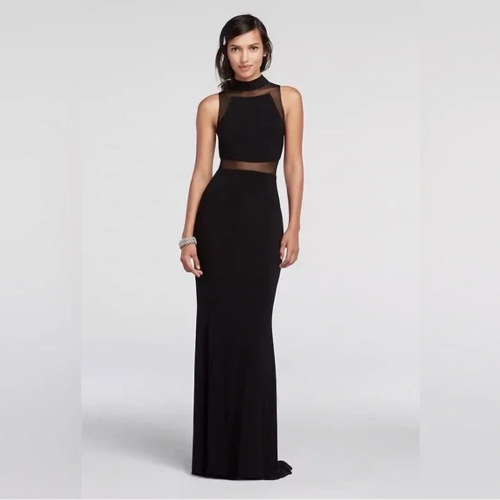 Betsy & Adam Black Sheer Panel Maxi Dress